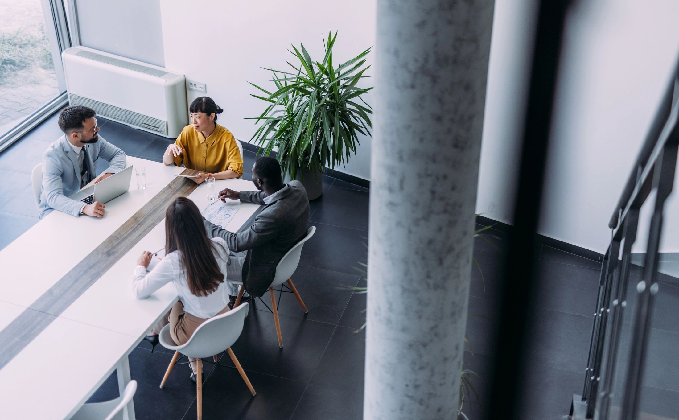 Financial planning team meeting in a modern office